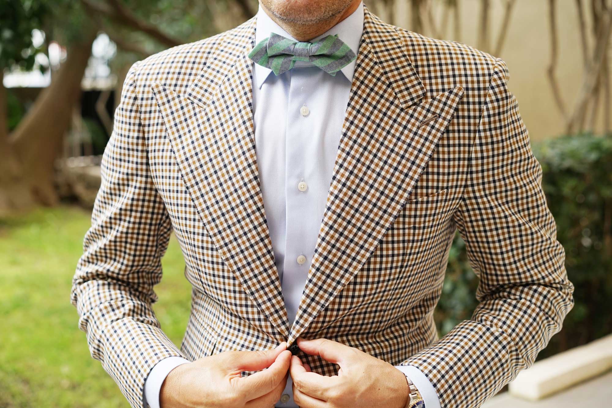 Green & Blue Bengal Linen Diamond Bow Tie - Image 3