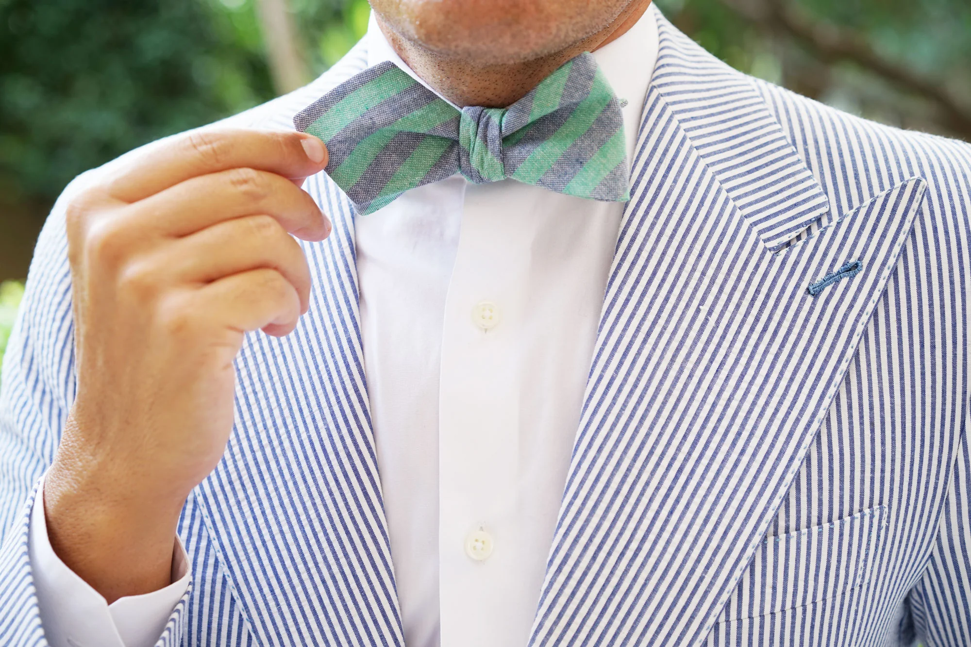 Green & Blue Bengal Linen Diamond Self Bow Tie - Image 10