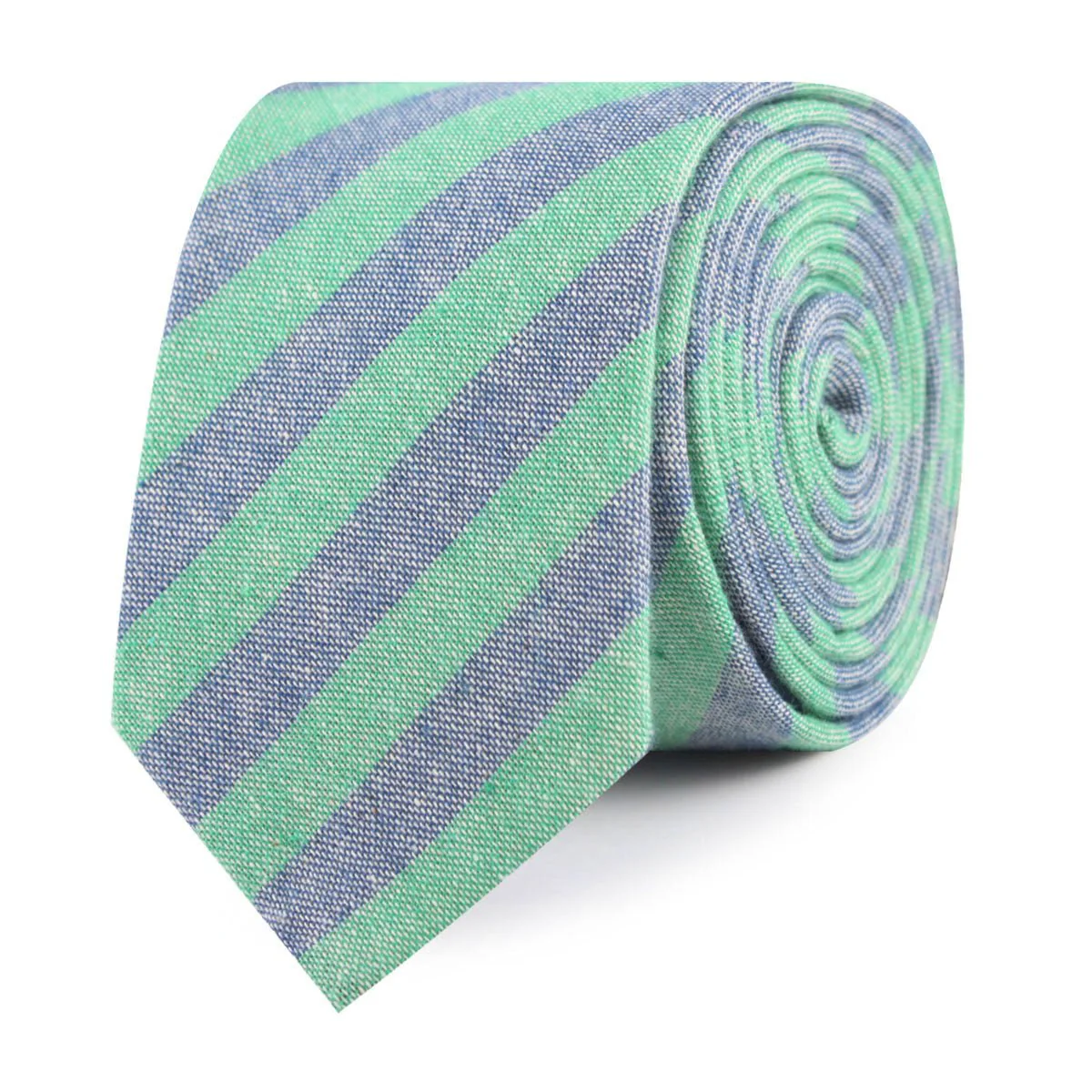 Green & Blue Bengal Linen Skinny Tie - Image 2