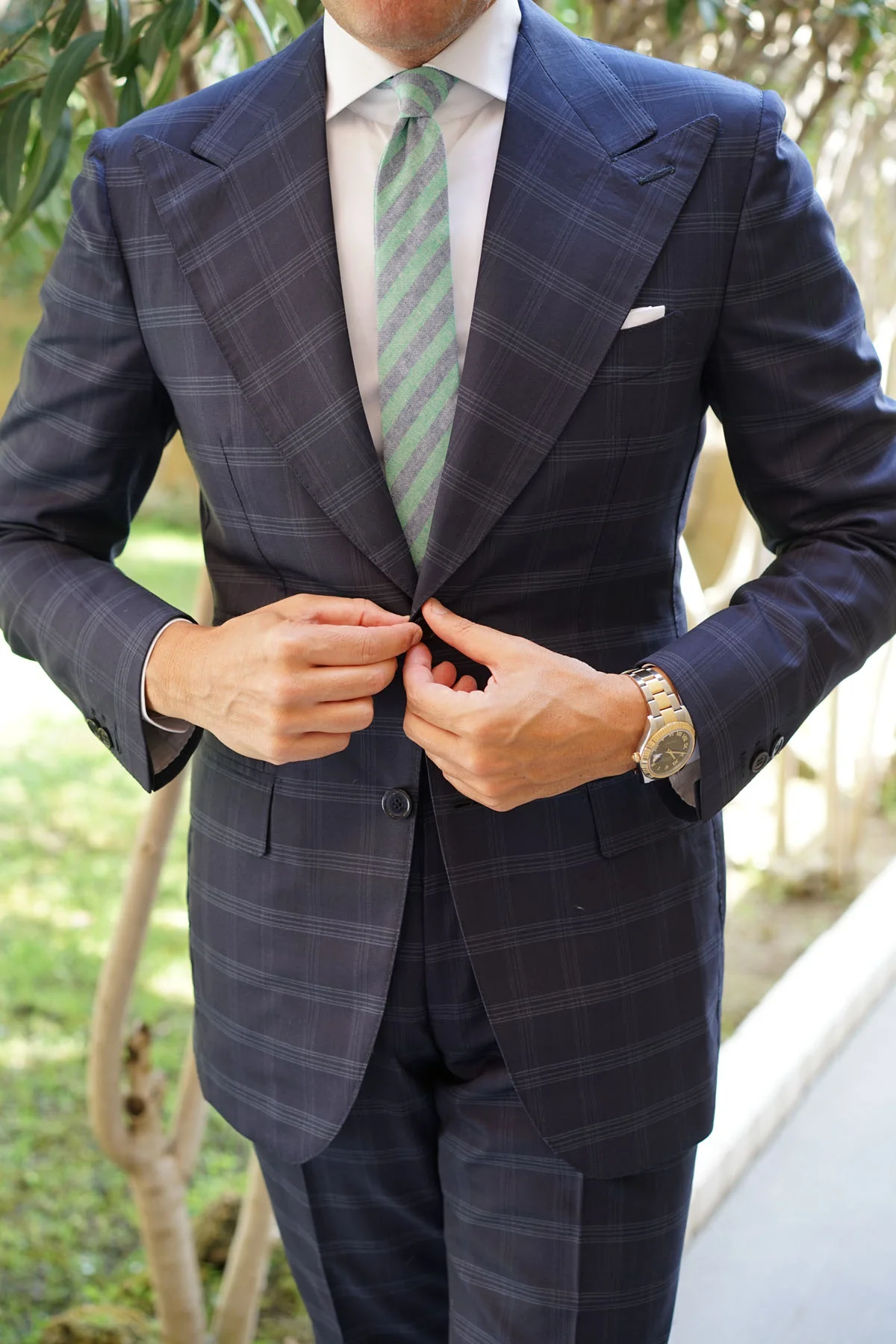 Green & Blue Bengal Linen Skinny Tie - Image 5