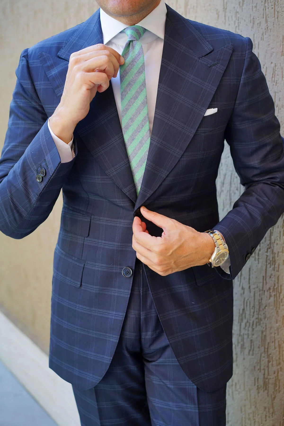Green & Blue Bengal Linen Skinny Tie - Image 8