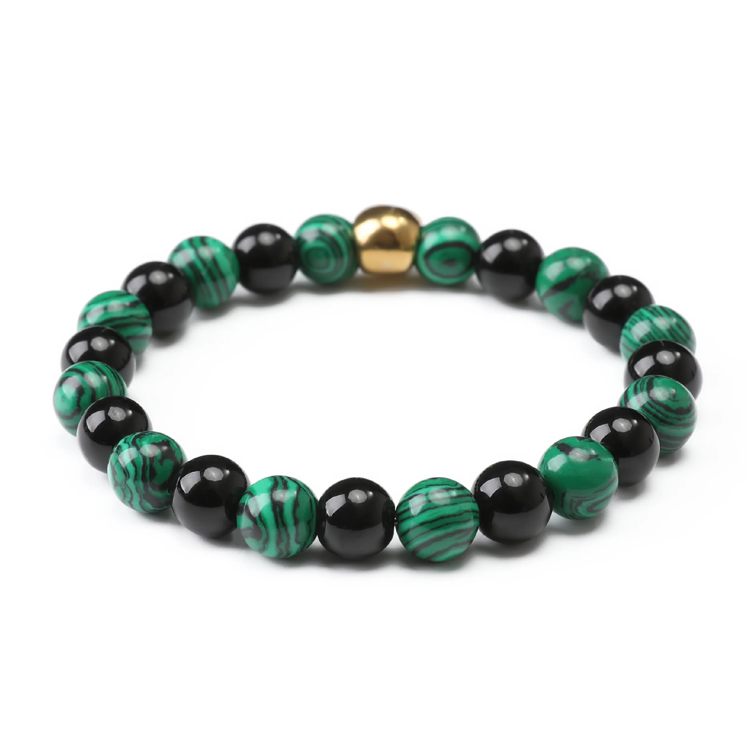 Green Malachite Gold Skull Bracelet - Image 2