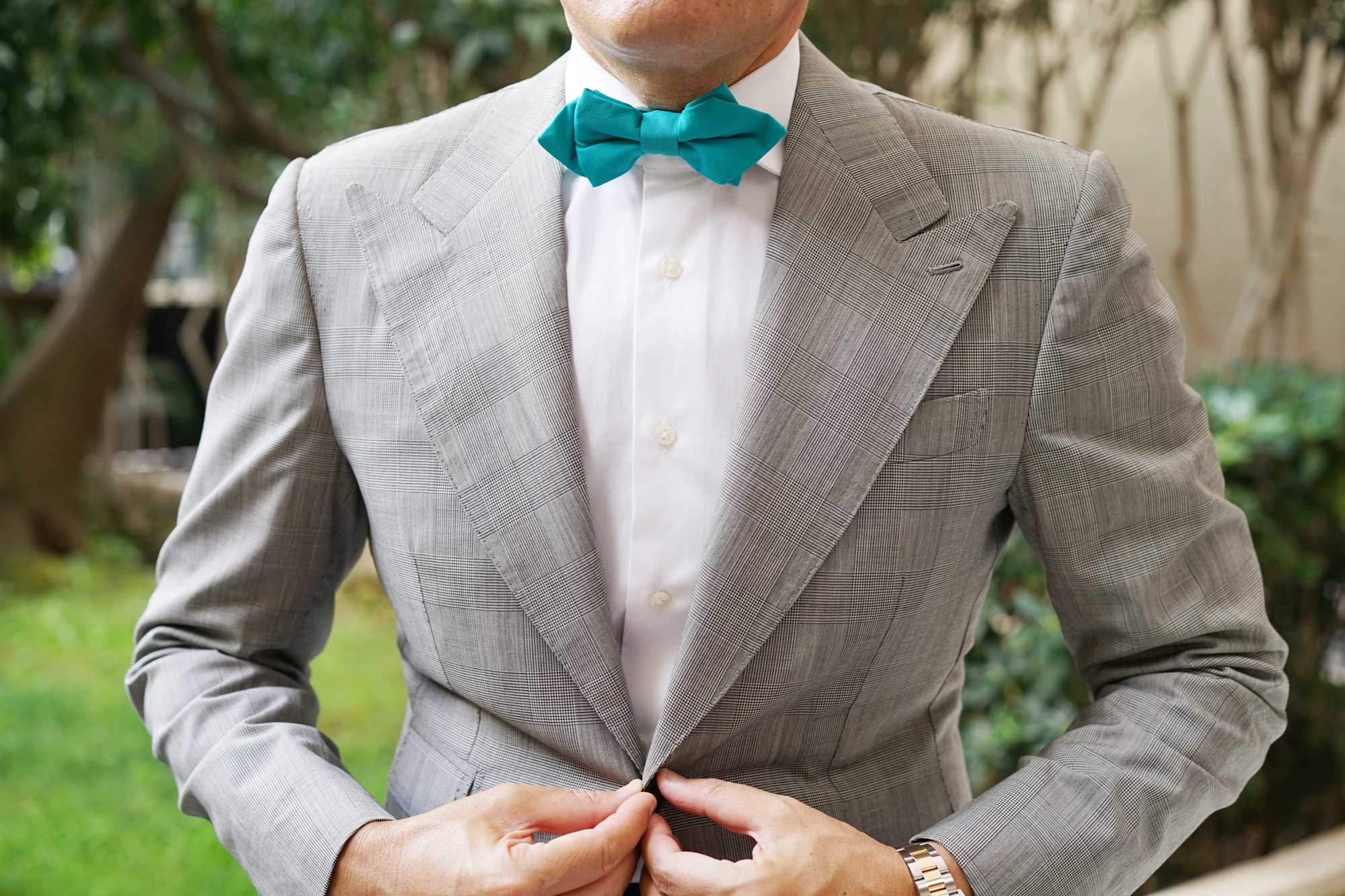 Green Teal Cotton Diamond Bow Tie - Image 3