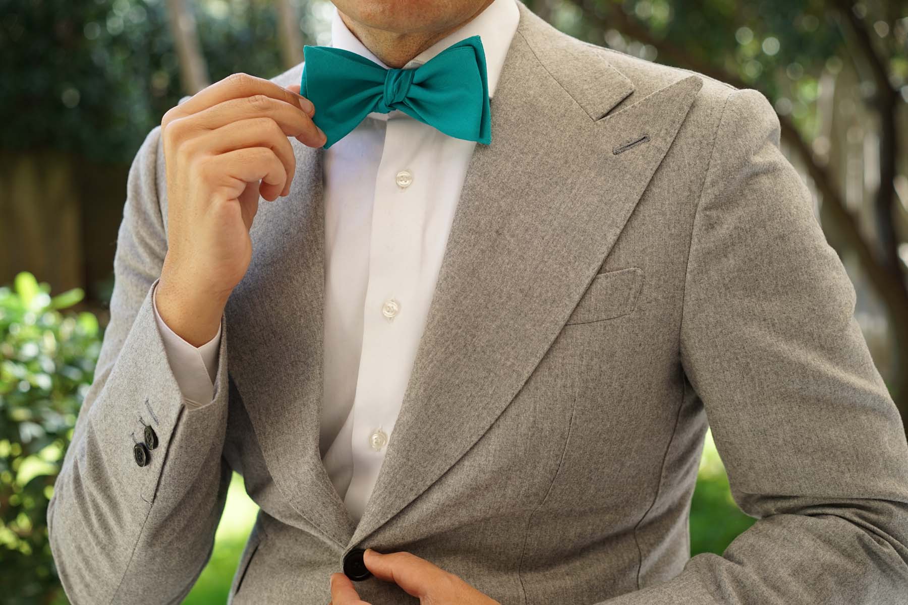 Green Teal Cotton Self Tie Bow Tie - Image 8