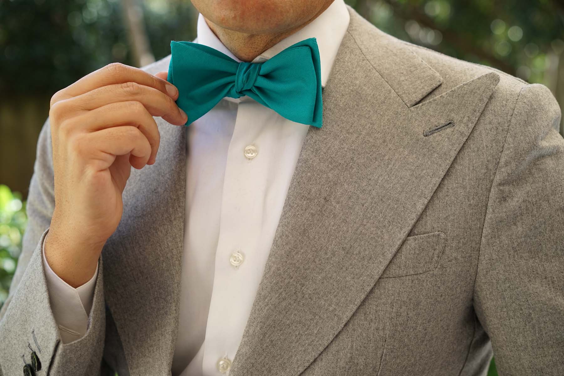 Green Teal Cotton Self Tie Bow Tie - Image 9