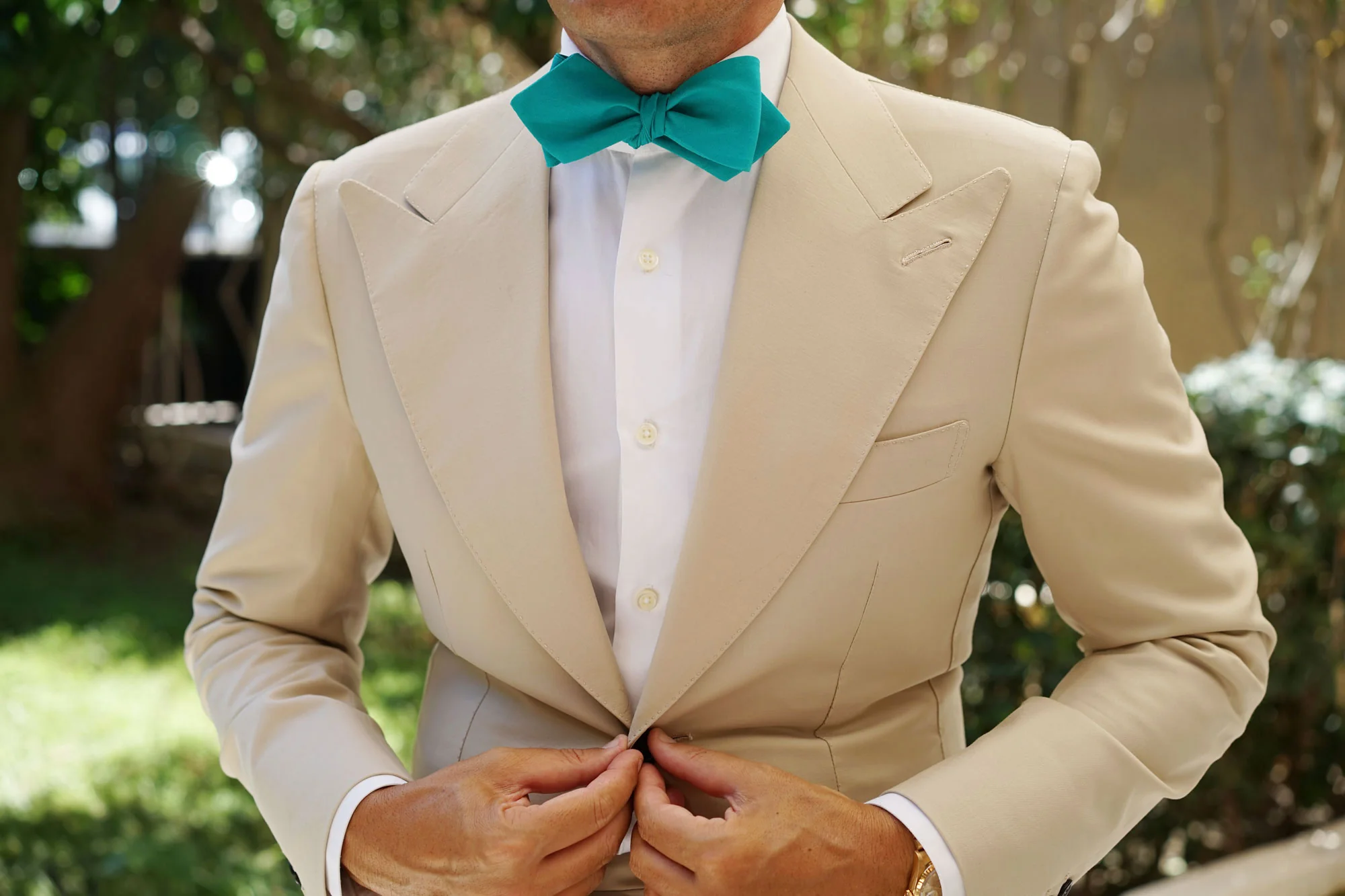 Green Teal Cotton Self Tie Diamond Bow Tie - Image 3