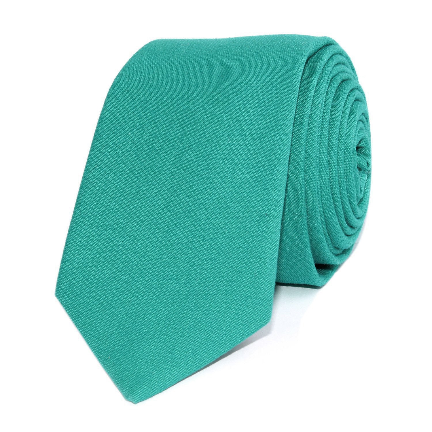 Green Teal Cotton Skinny Tie - Image 2