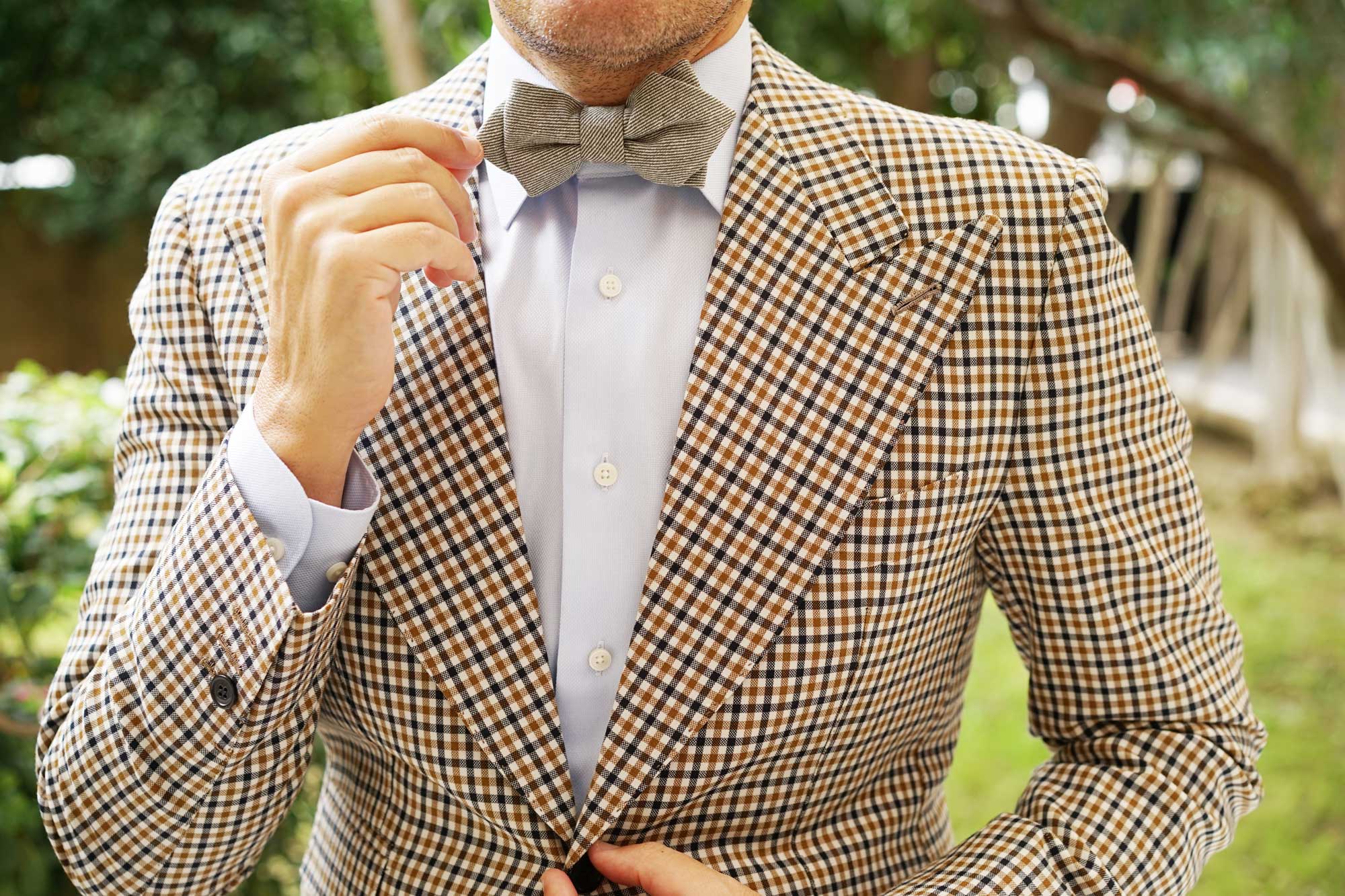 Green & White Twill Stripe Linen Diamond Bow Tie - Image 6