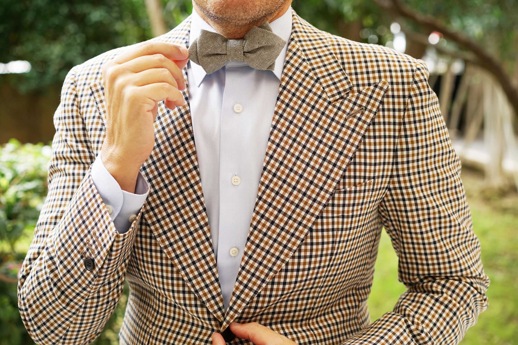 Green & White Twill Stripe Linen Diamond Bow Tie - Image 7
