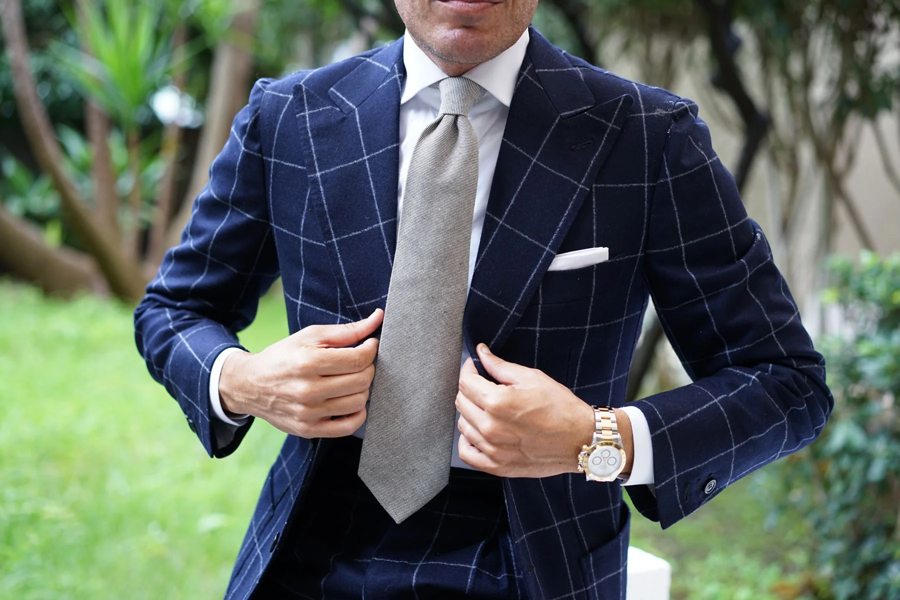 Green & White Twill Stripe Linen Necktie - Image 5