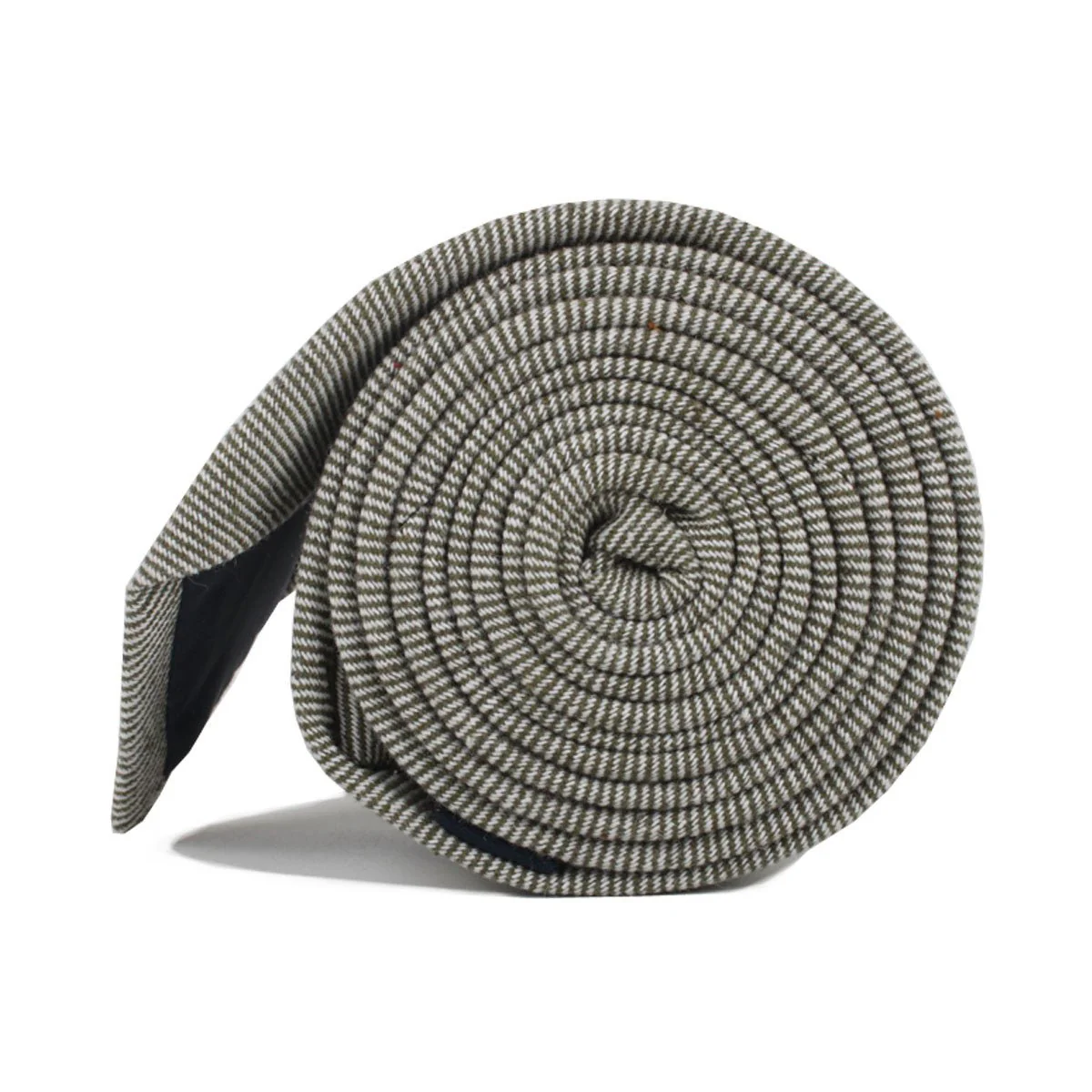Green & White Twill Stripe Linen Skinny Tie - Image 3