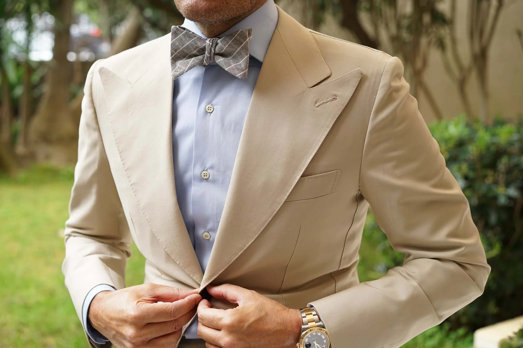Grey Edinburgh Pinstripe Self Bow Tie - Image 4