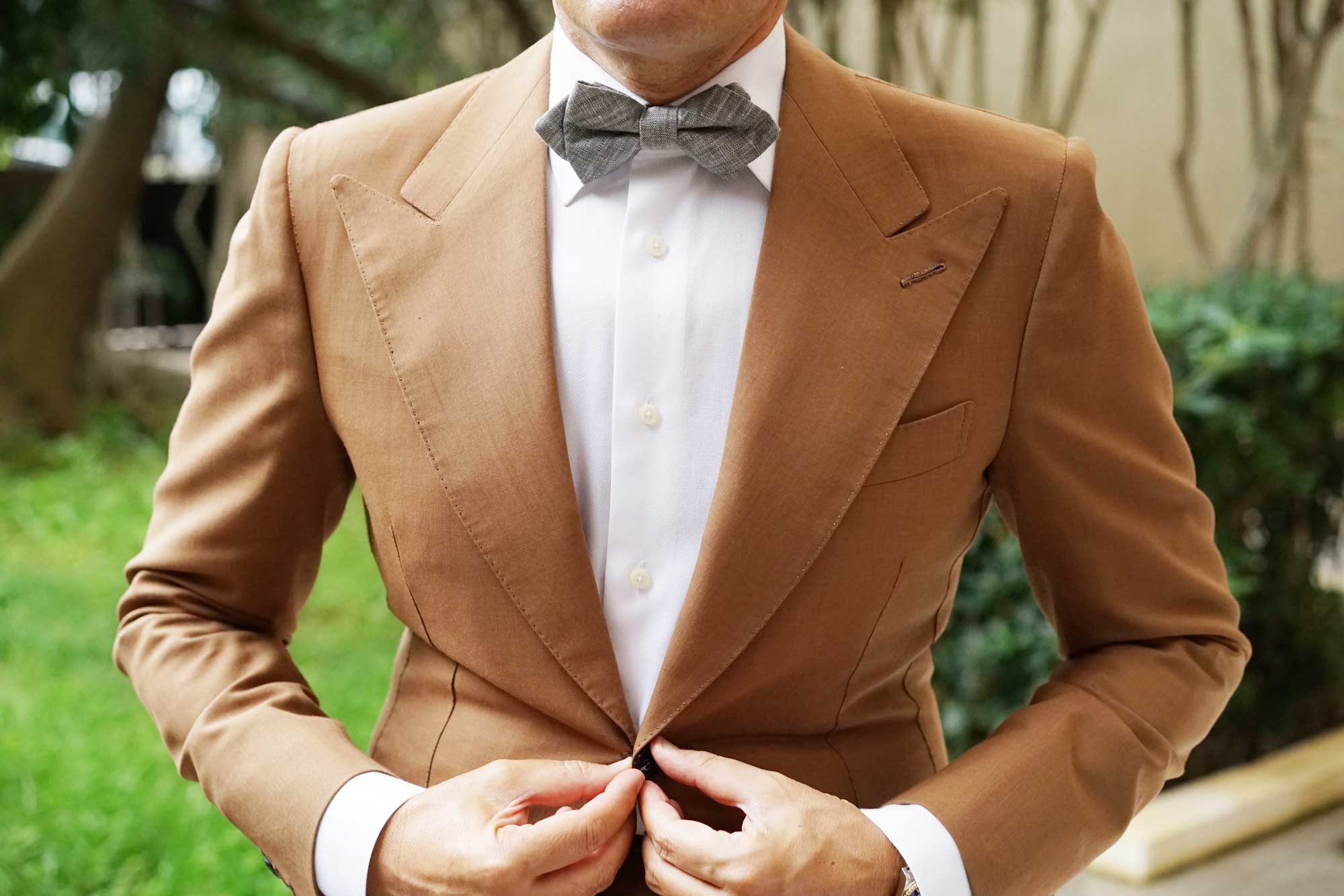 Grey Linen Chambray Diamond Bow Tie - Image 6