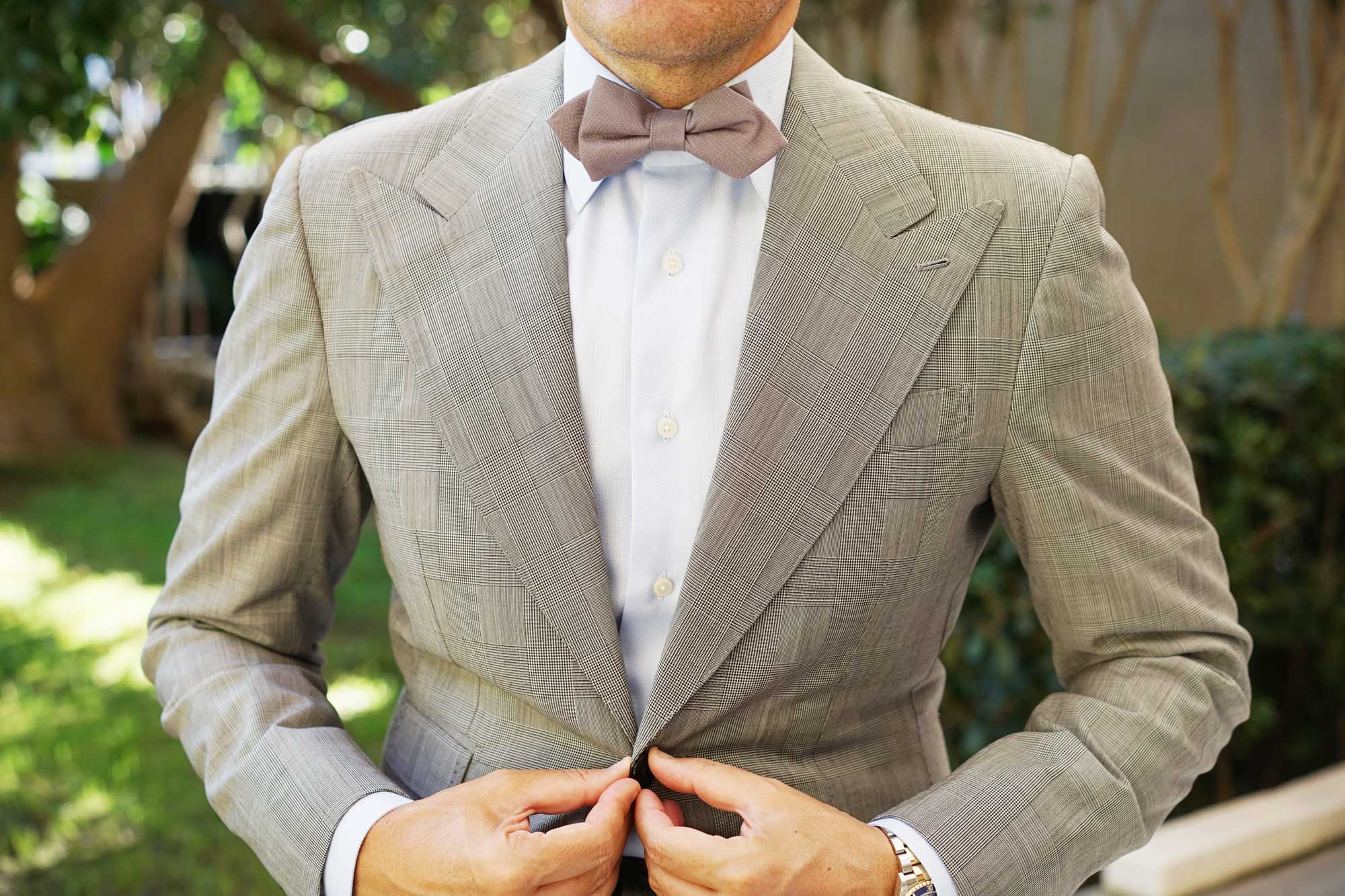Grey Slub Linen Diamond Bow Tie - Image 3