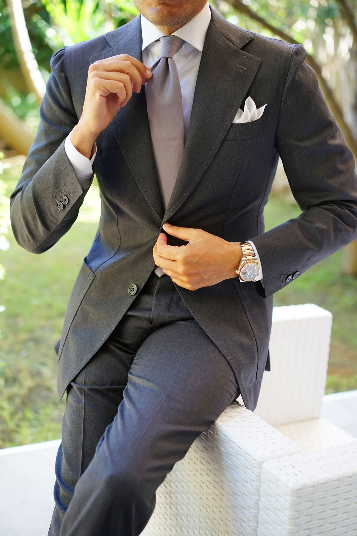 Grey Slub Linen Necktie - Image 6