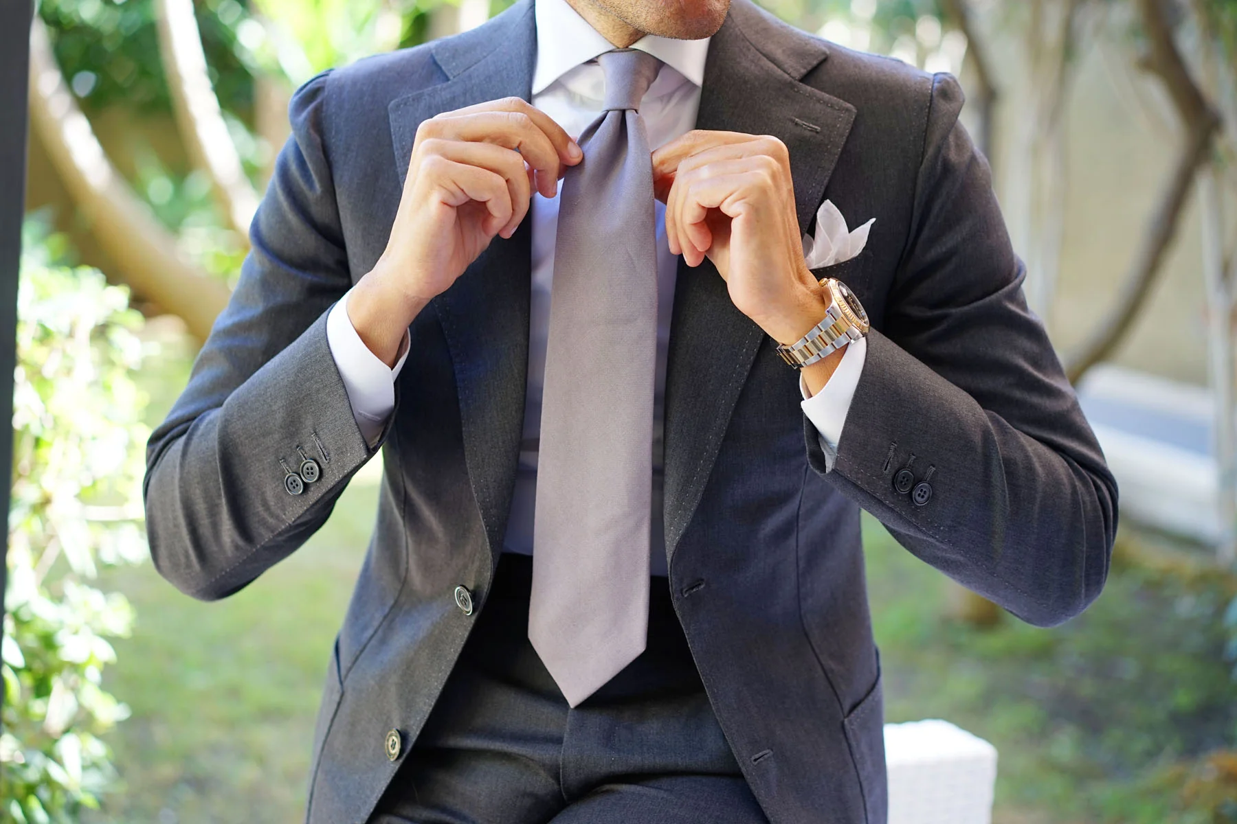 Grey Slub Linen Necktie - Image 7