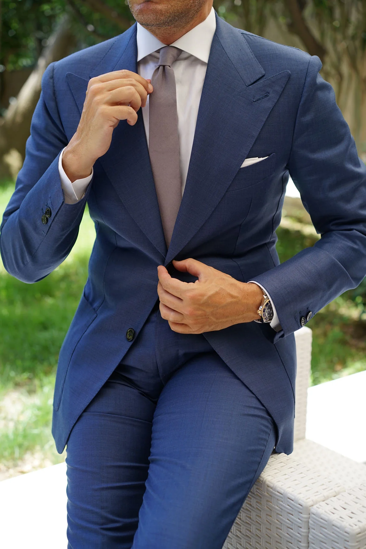 Grey Slub Linen Skinny Tie - Image 7