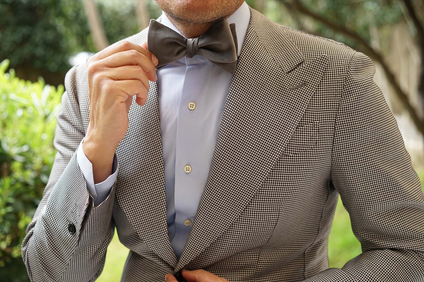 Grey Velvet Self Bow Tie - Image 6