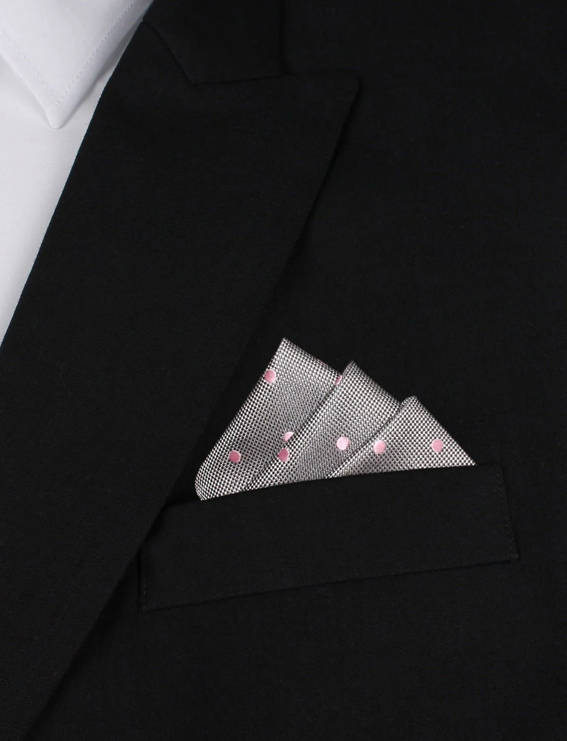 Grey with Baby Pink Polka Dots Pocket Square - Image 3