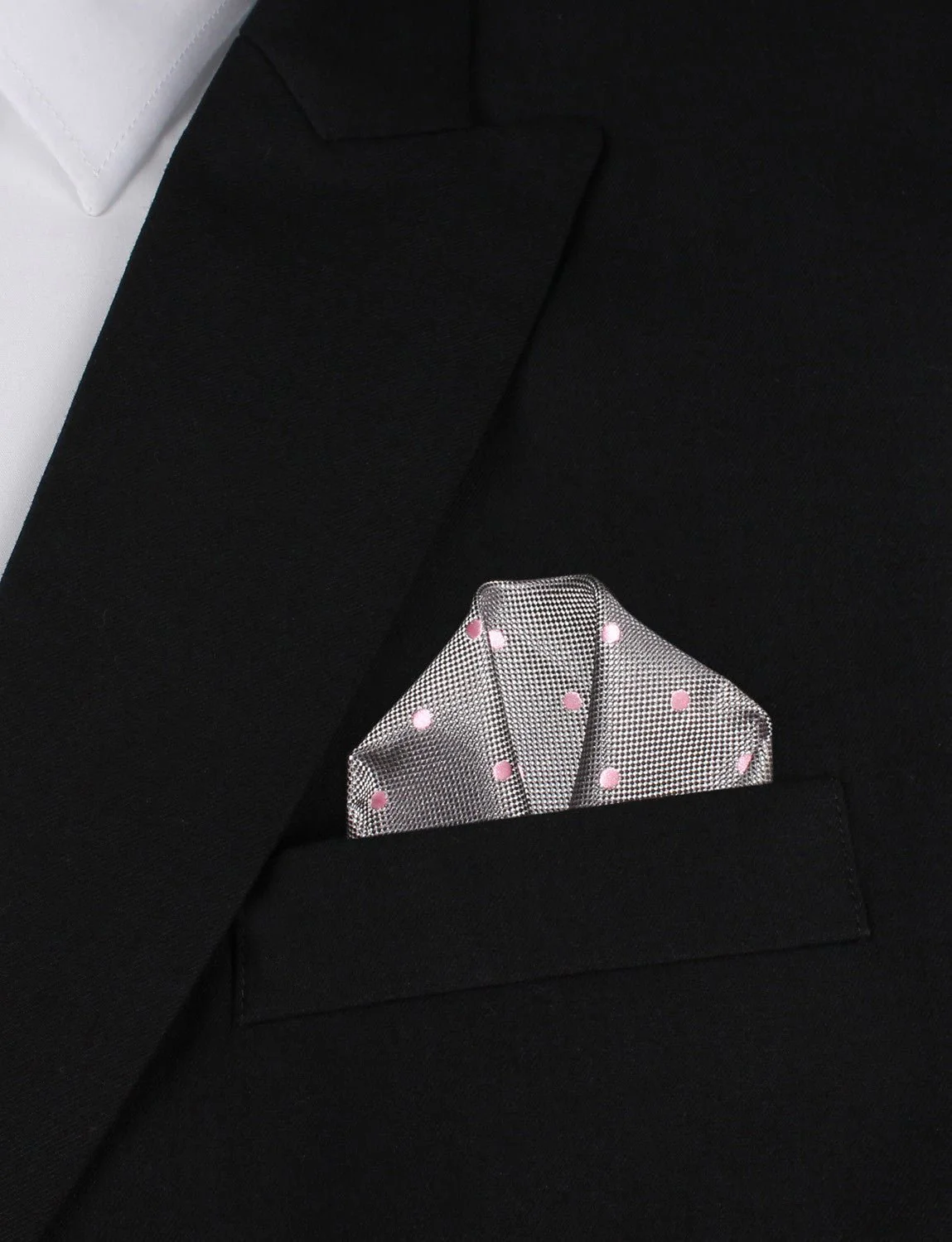 Grey with Baby Pink Polka Dots Pocket Square - Image 4