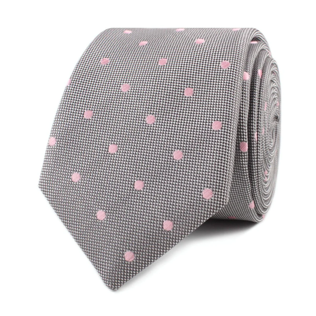 Grey with Baby Pink Polka Dots Skinny Tie - Image 2