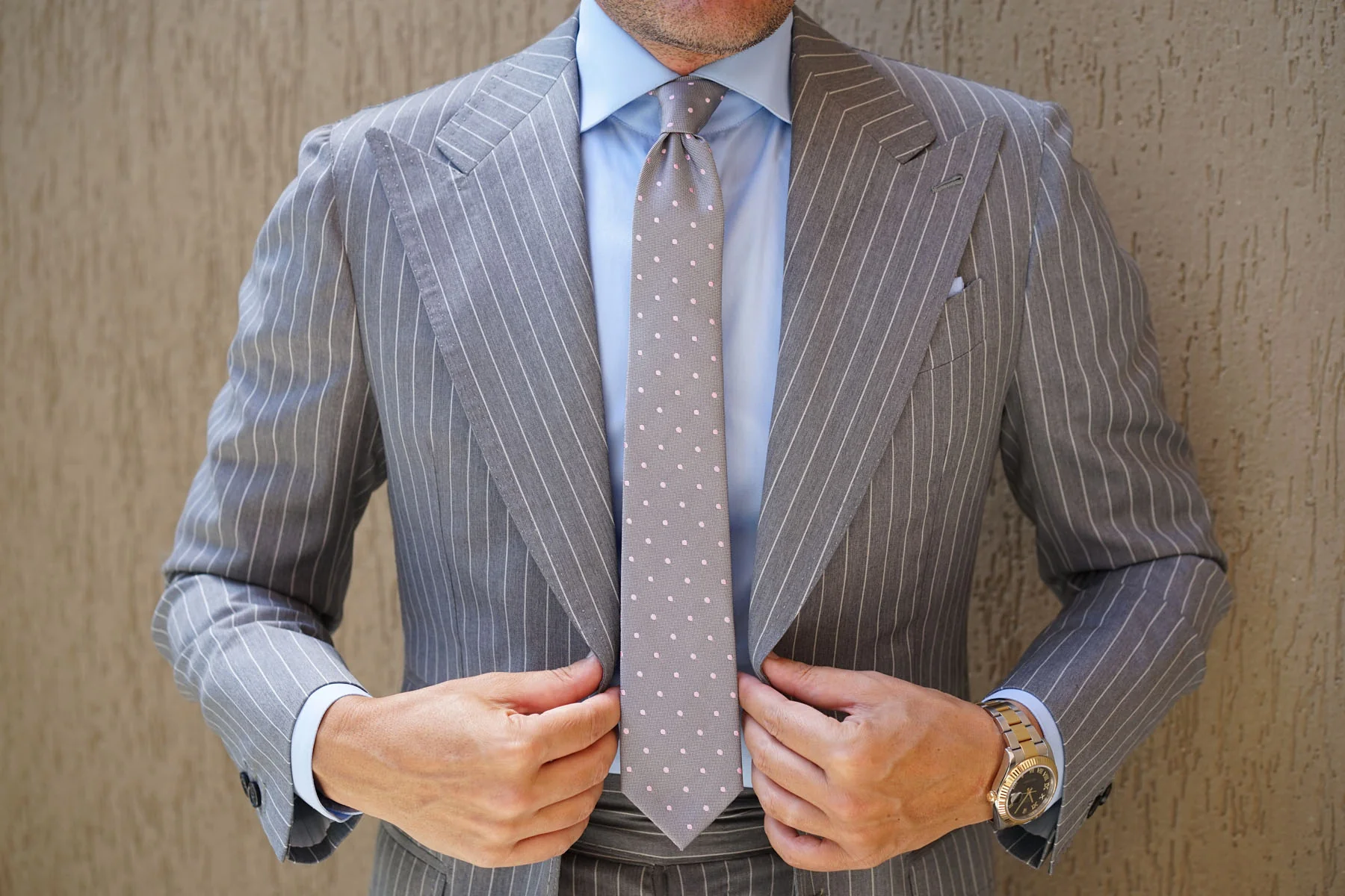 Grey with Baby Pink Polka Dots Skinny Tie - Image 9