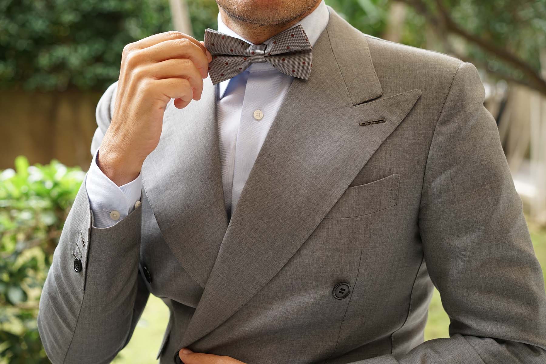 Grey with Brown Polka Dots Bow Tie - Image 3