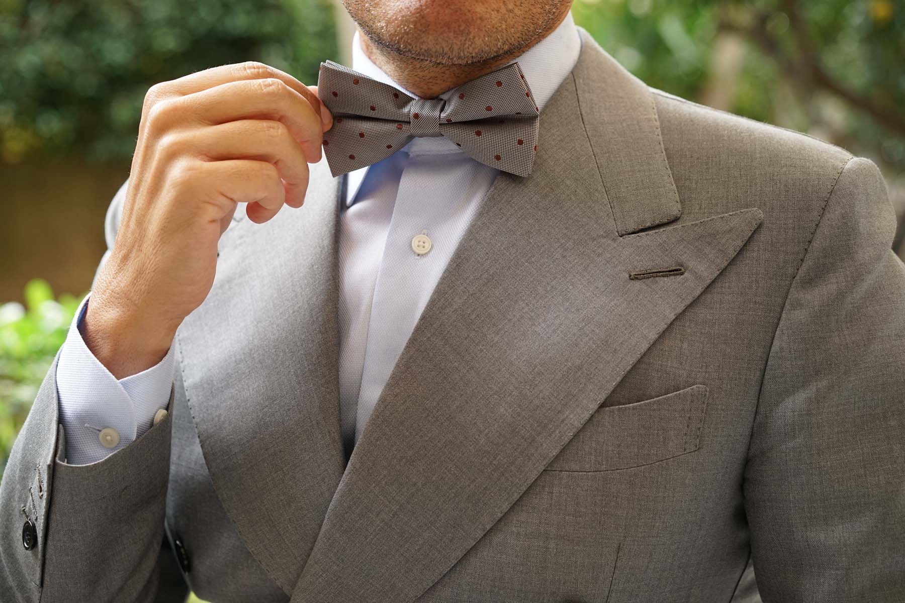 Grey with Brown Polka Dots Bow Tie - Image 5