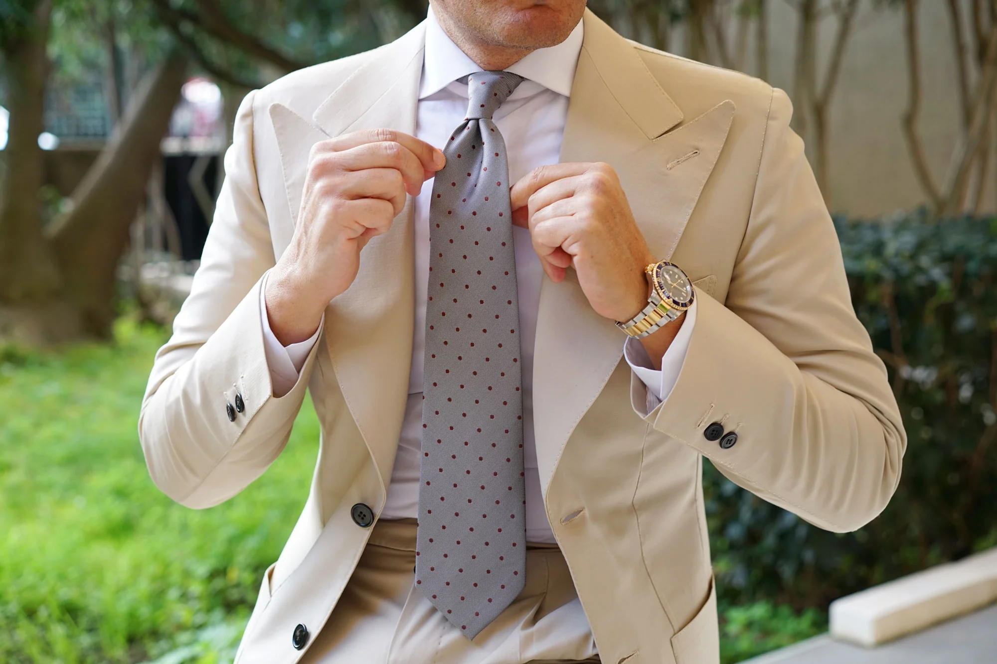 Grey with Brown Polka Dots Necktie - Image 7