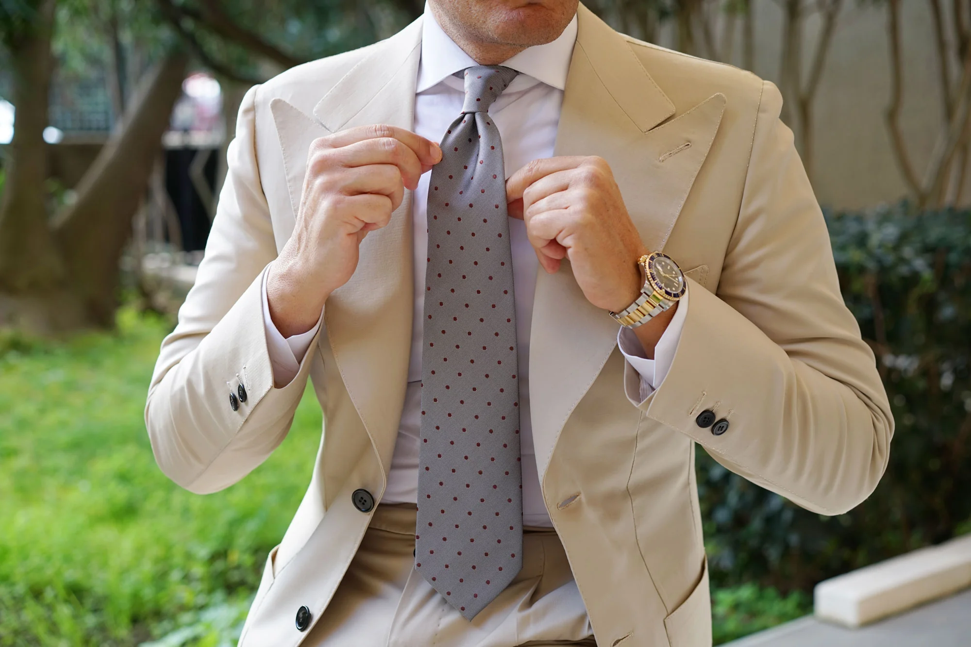Grey with Brown Polka Dots Necktie - Image 9