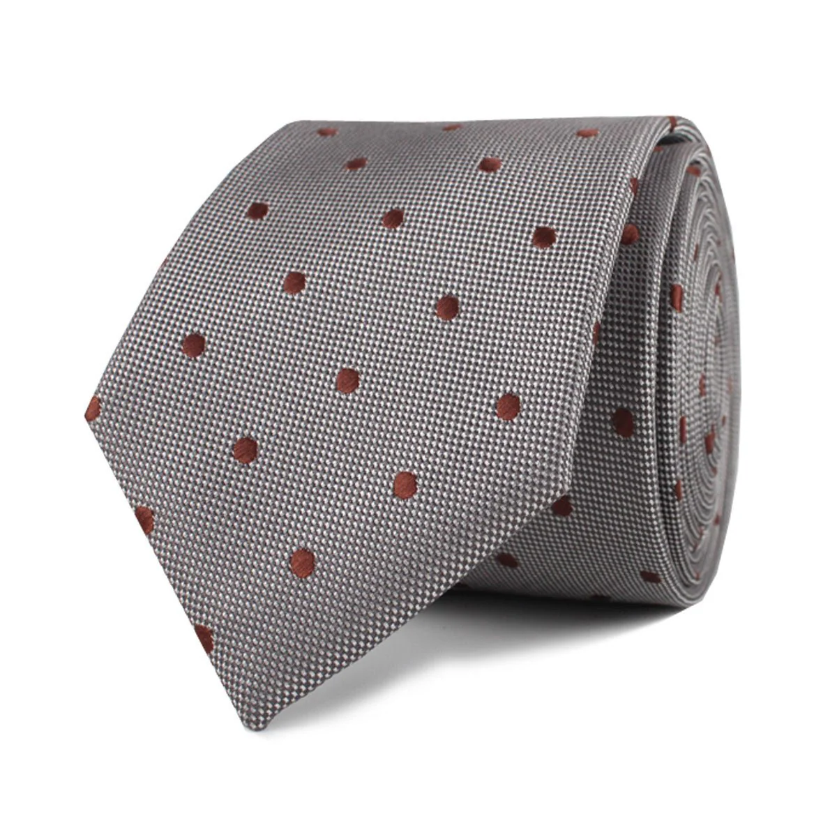 Grey with Brown Polka Dots Skinny Tie - Image 2