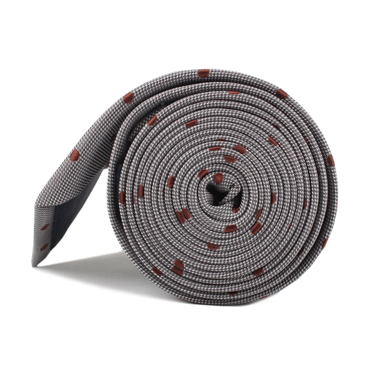 Grey with Brown Polka Dots Skinny Tie - Image 3