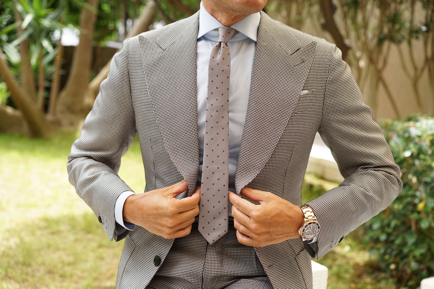 Grey with Brown Polka Dots Skinny Tie - Image 5