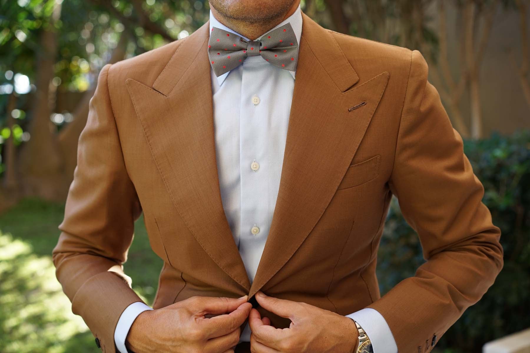 Grey with Hot Pink Polka Dots Bow Tie - Image 6