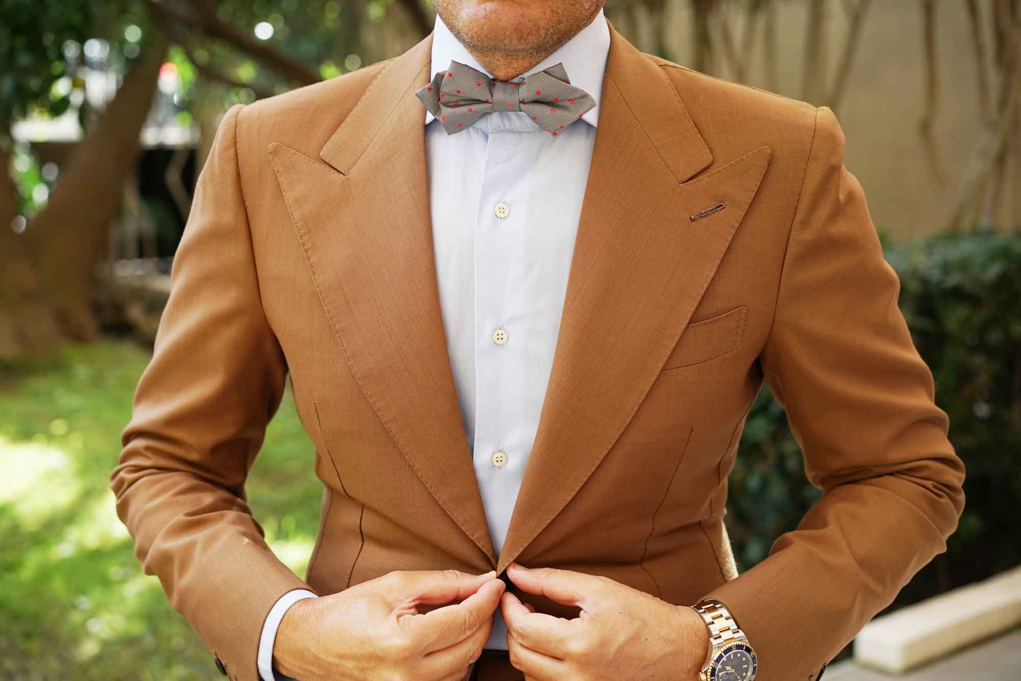 Grey with Hot Pink Polka Dots Diamond Bow Tie - Image 3
