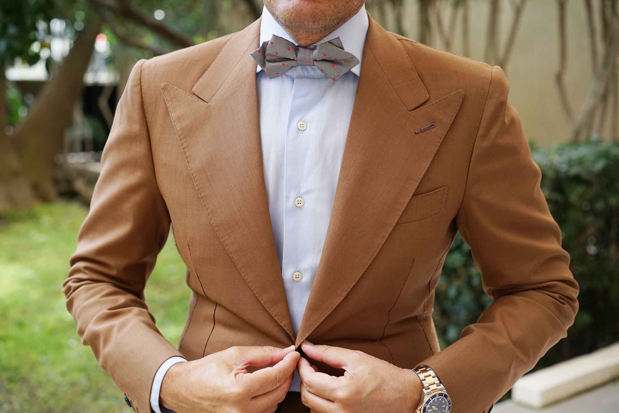 Grey with Hot Pink Polka Dots Diamond Bow Tie - Image 6