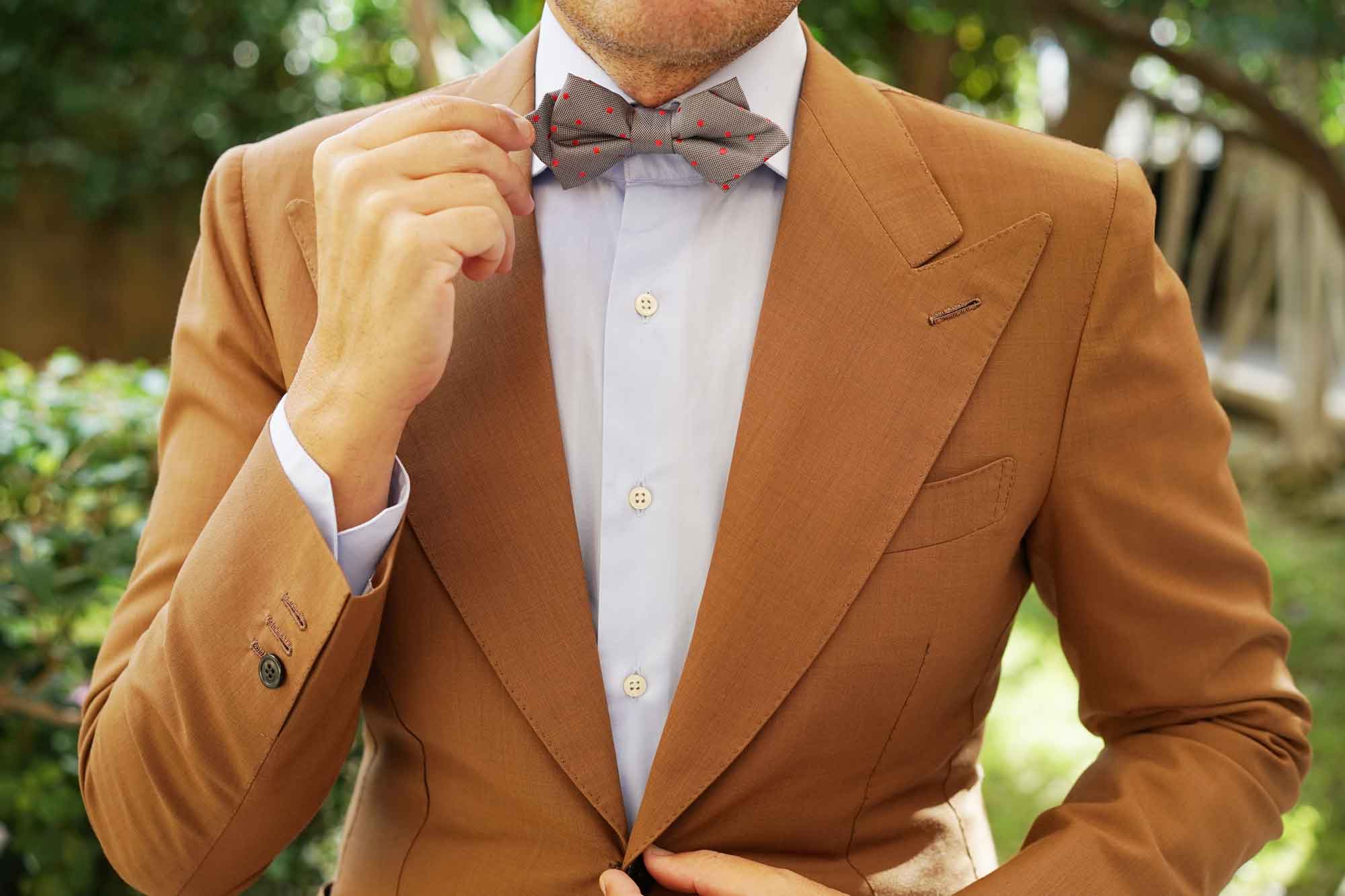 Grey with Hot Pink Polka Dots Diamond Bow Tie - Image 7