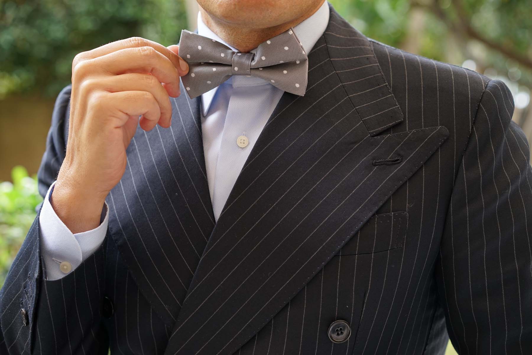 Grey with Milky White Polka Dots Bow Tie - Image 3