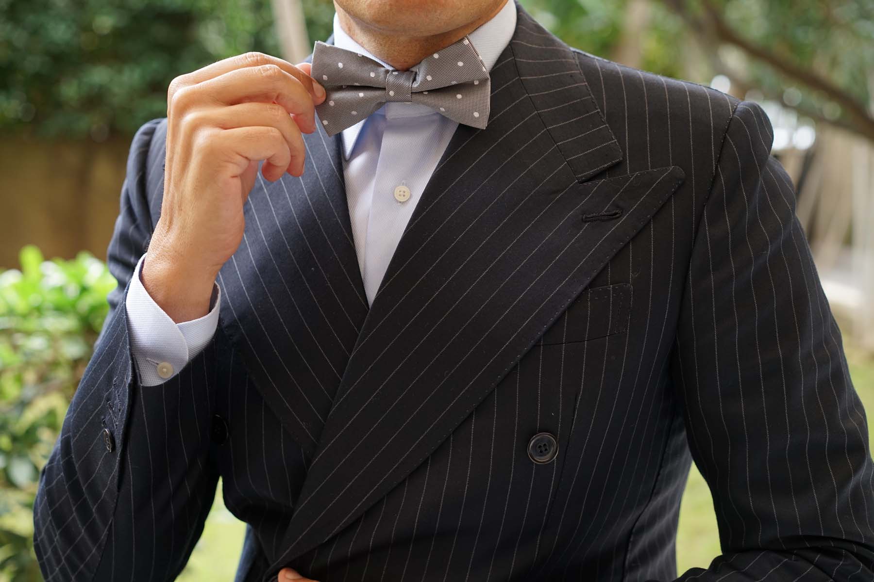 Grey with Milky White Polka Dots Bow Tie - Image 5