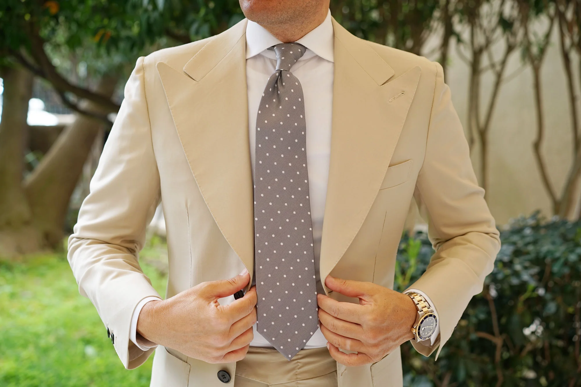 Grey with Milky White Polka Dots Necktie - Image 7