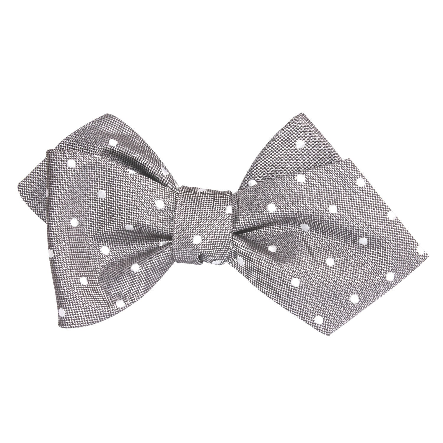 Grey with Milky White Polka Dots Self Tie Diamond Tip Bow Tie - Image 3