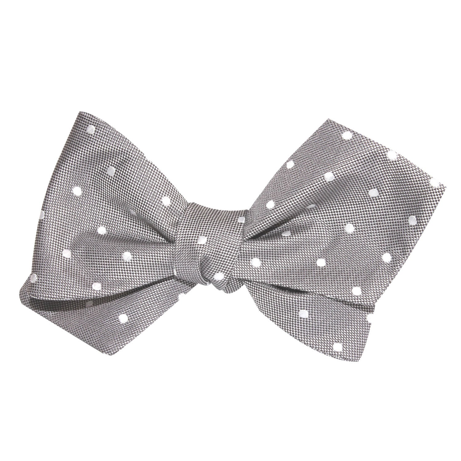 Grey with Milky White Polka Dots Self Tie Diamond Tip Bow Tie - Image 4