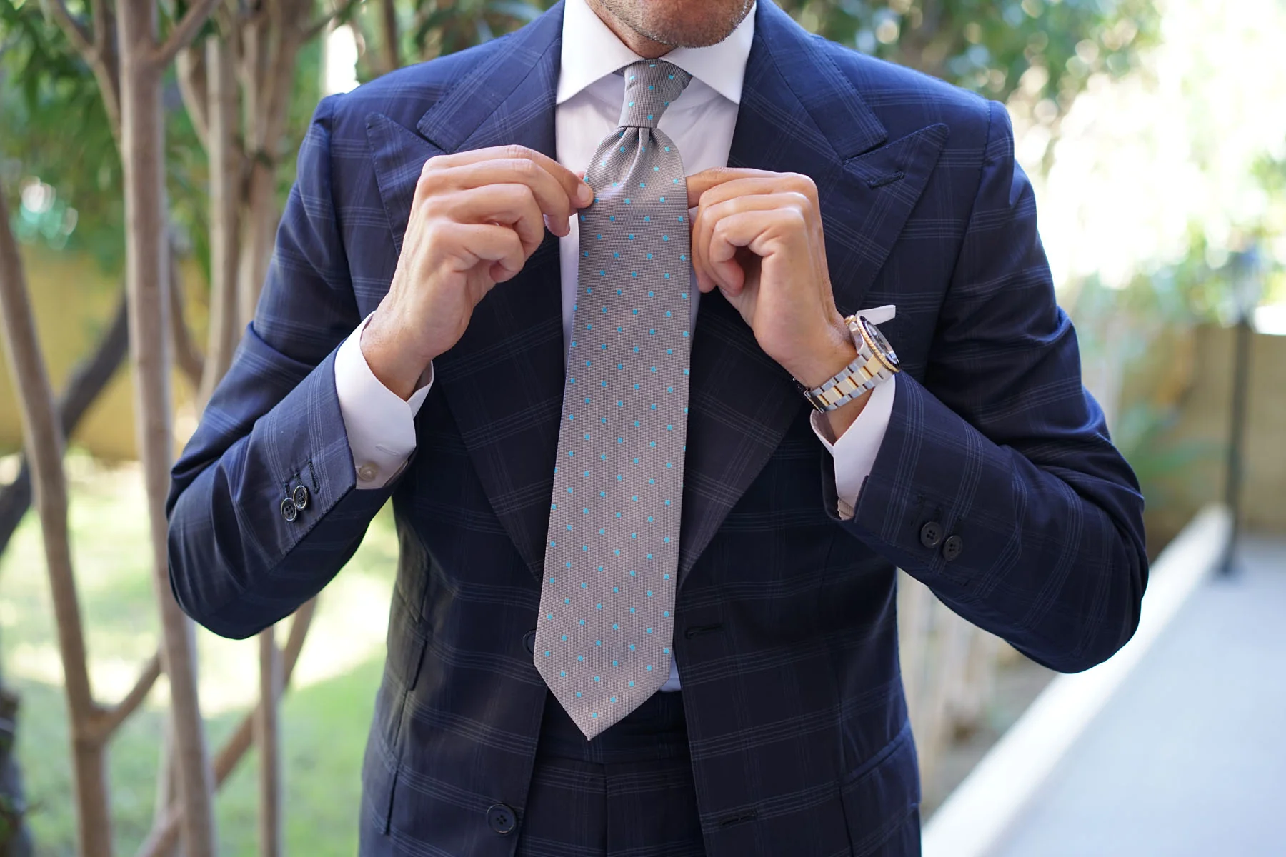 Grey with Mint Blue Polka Dots Necktie - Image 7