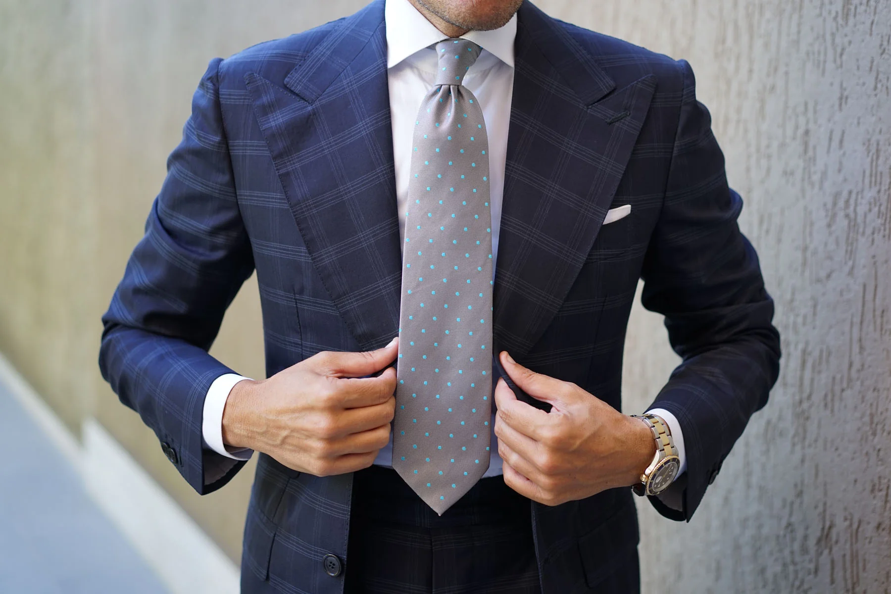 Grey with Mint Blue Polka Dots Necktie - Image 9