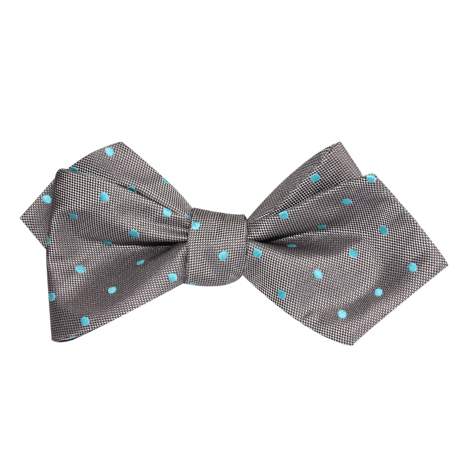 Grey with Mint Blue Polka Dots Self Tie Diamond Tip Bow Tie - Image 3