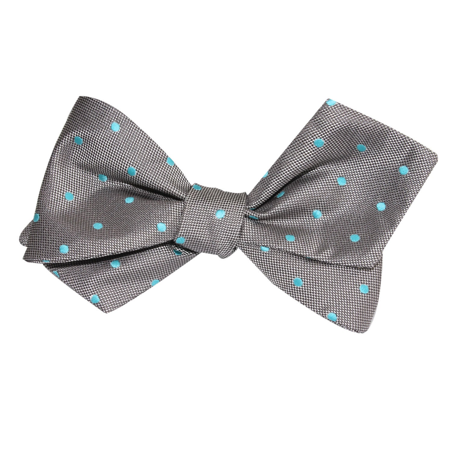 Grey with Mint Blue Polka Dots Self Tie Diamond Tip Bow Tie - Image 4