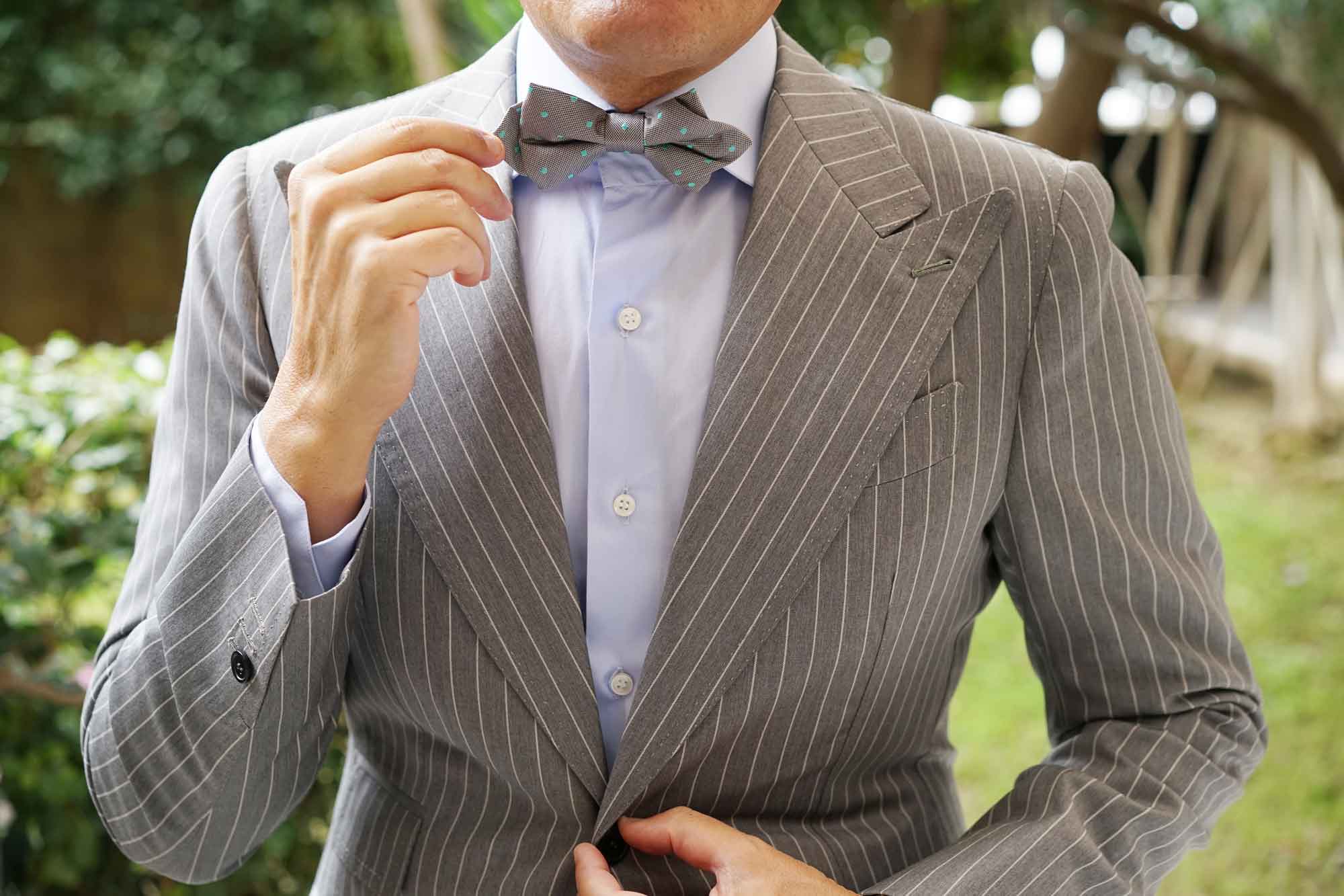 Grey with Mint Green Polka Dots Diamond Bow Tie - Image 6