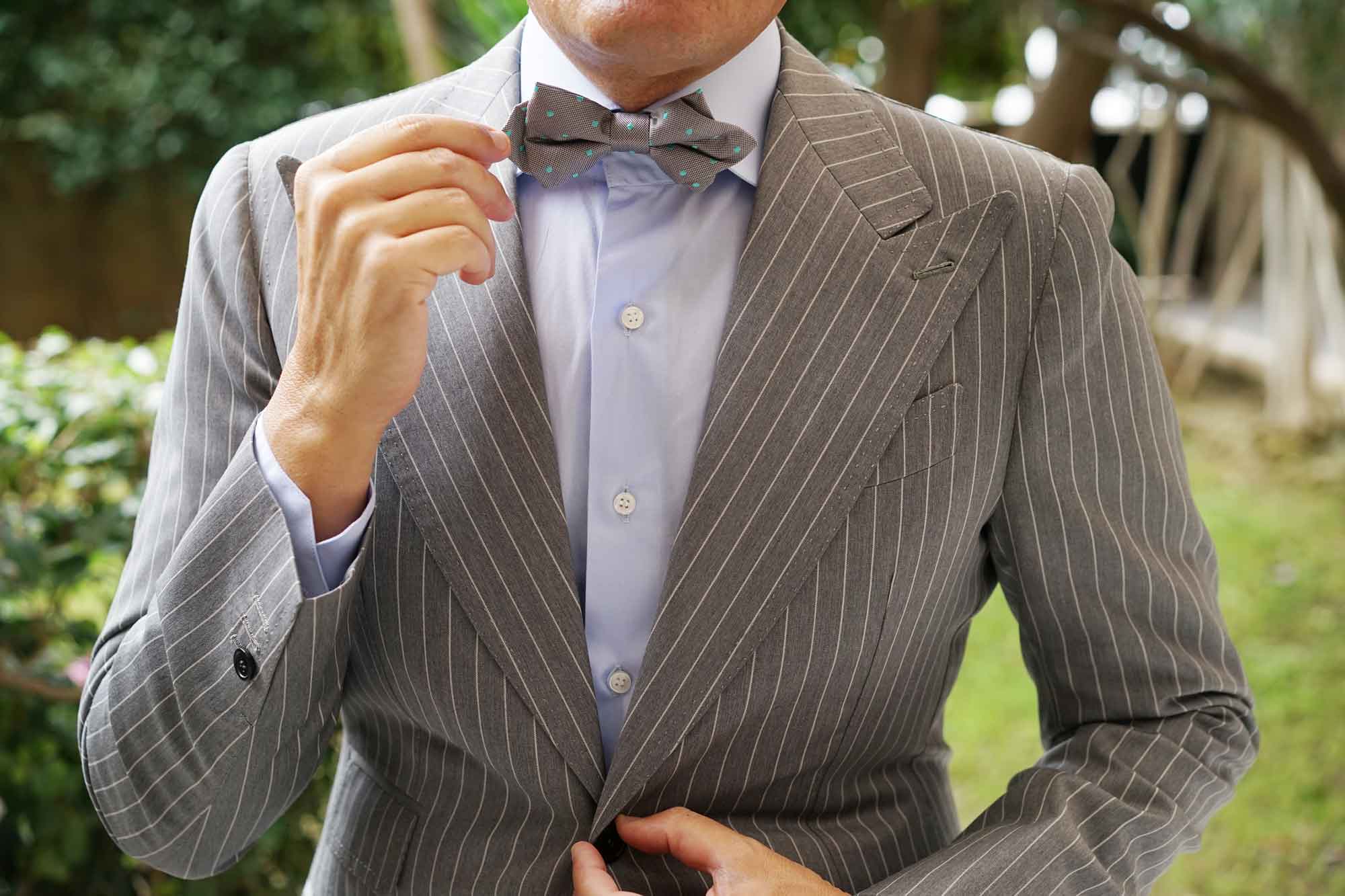 Grey with Mint Green Polka Dots Diamond Bow Tie - Image 7