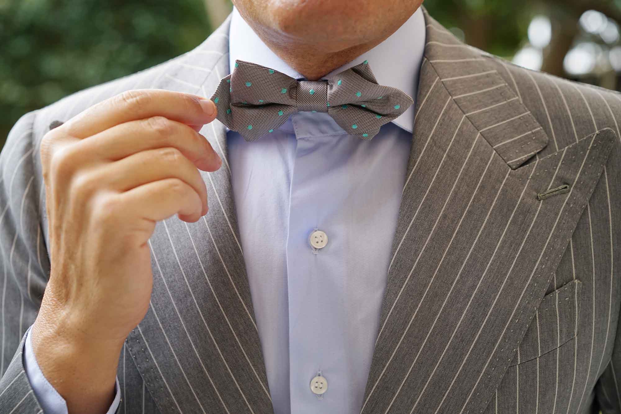 Grey with Mint Green Polka Dots Diamond Bow Tie - Image 8
