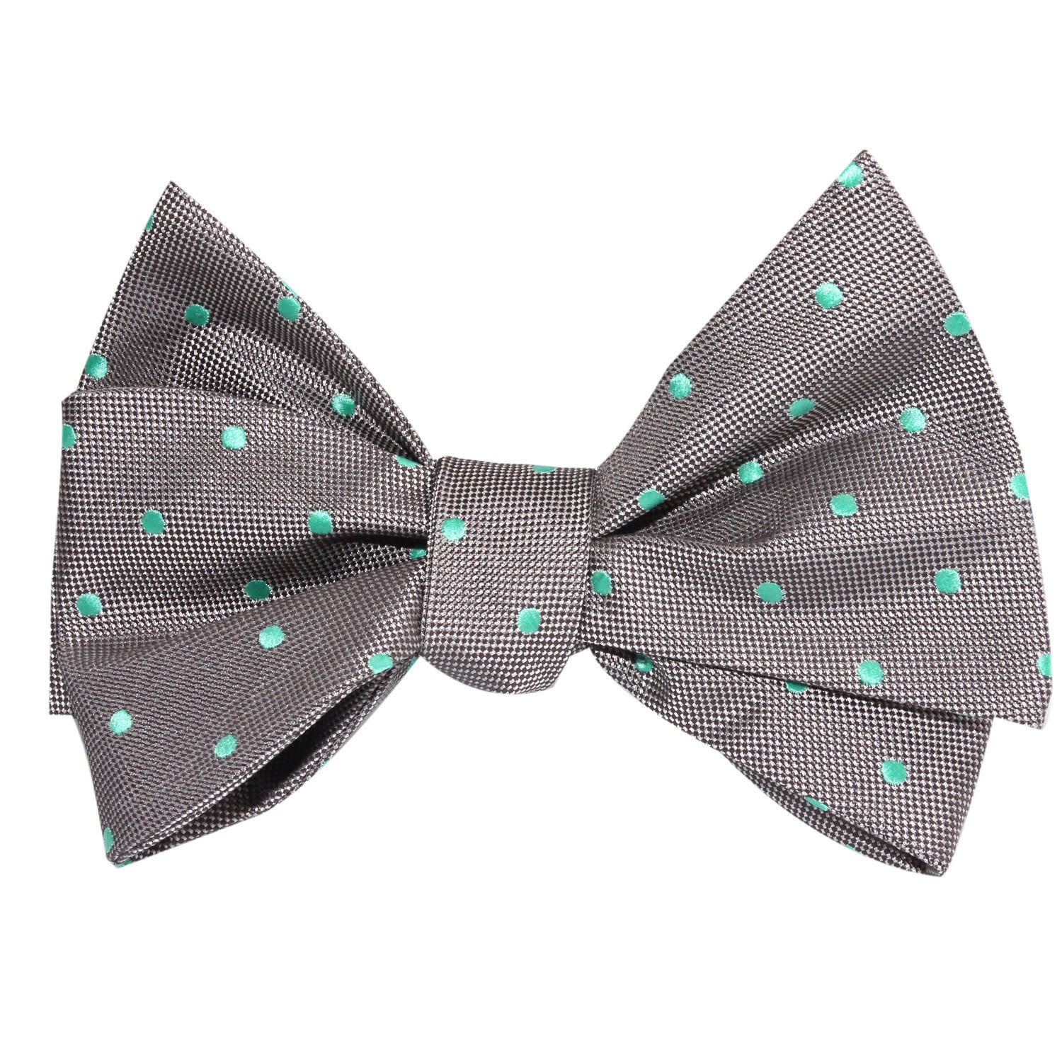 Grey with Mint Green Polka Dots Self Tie Bow Tie - Image 3